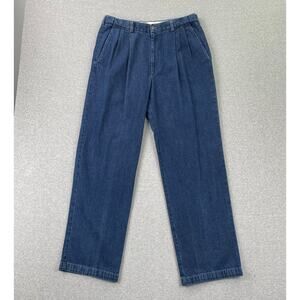 Haggar Stretch Denim Trouser Pants Mens 34x32 Blue Medium Dark Wash Pleated Jean